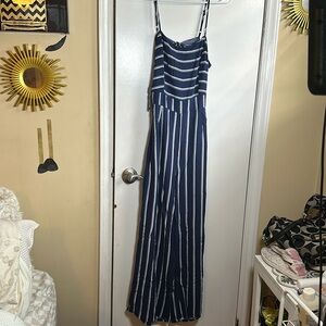 Toxik 3 navy blue and white wide leg pant romper